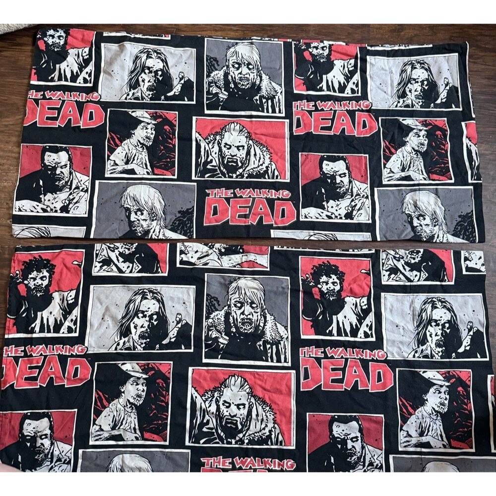 Walking Dead Pillow Cases Handmade Black Gray White Graphic 17x36 Cotton